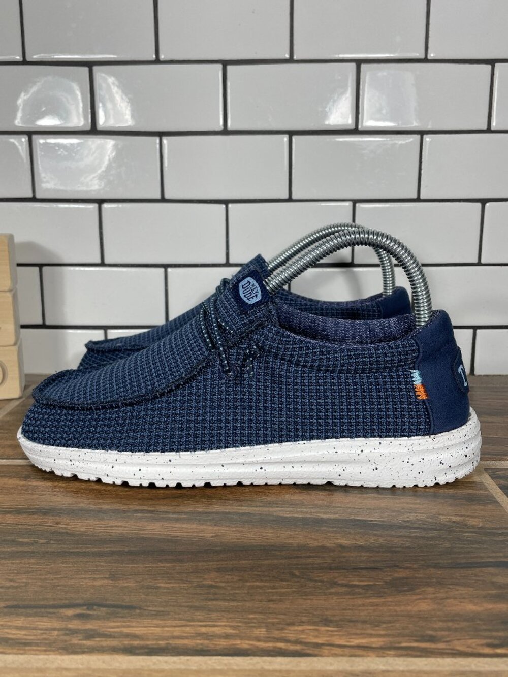 Hey Dude Wally Youth Shoes Boys Size YT5 Navy Sport Mesh Lightweight Slip On